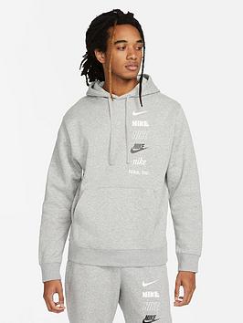 Nike Men'S Nsw Club Stacked Logo Overhead Hoodie - Dark Grey Heather