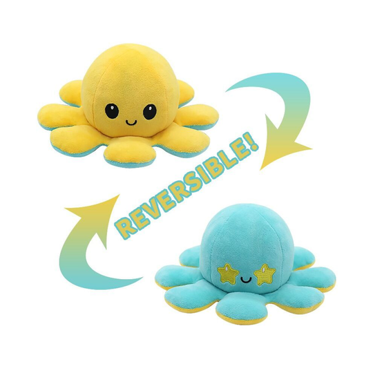 (Yellow Blue) Spiderman Reversible Octopus Plush Toy Batman Iron Man Double-Sided Flip Stuffed