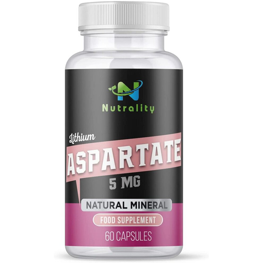 Nutrality Lithium Aspartate 5mg - 60 Capsules - High Strength Immune System Antioxidant Supplement - Made in Europe