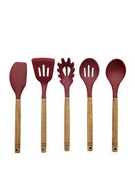 Tower Barbary &Amp; Oak Foundry 5-Piece Utensil Set In Bordeaux Red