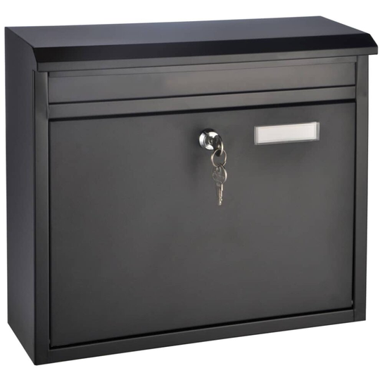 HI Letter Box Black Powder-coated Iron 36x12x32cm Lockable Postbox Mailbox