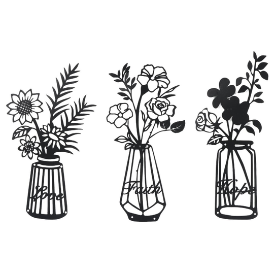 Metal Flower Vase Sign Wrought Iron Decor Ornament Crafts Supplies for Indoor Outdoor Garden Yard Decoration