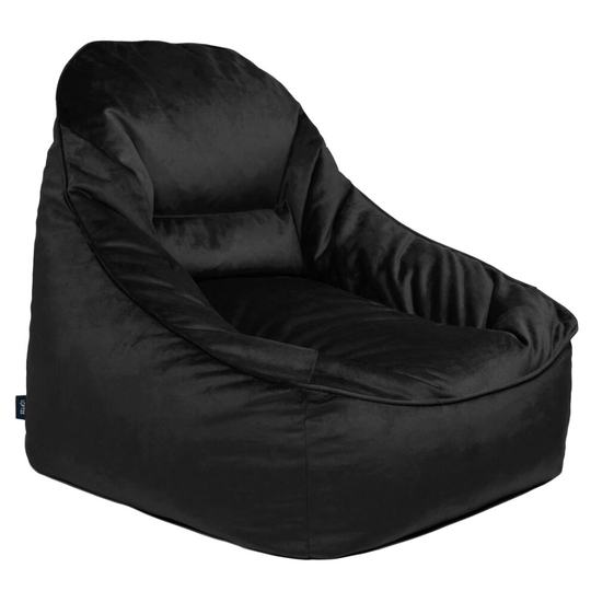 (Black) Bean Bag Chair Pouffe Seat | Ready Filled Soft Velvet BeanBag Lounger | Comfortable Relaxing Living Room Furniture
