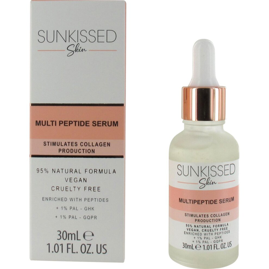 Sunkissed Skin Multi Peptide Serum 30ml - Stimulates Collagen Production (95% Natural Formula, Cruelty Free, 1% PAL GHK, 1% PAL GQPR)