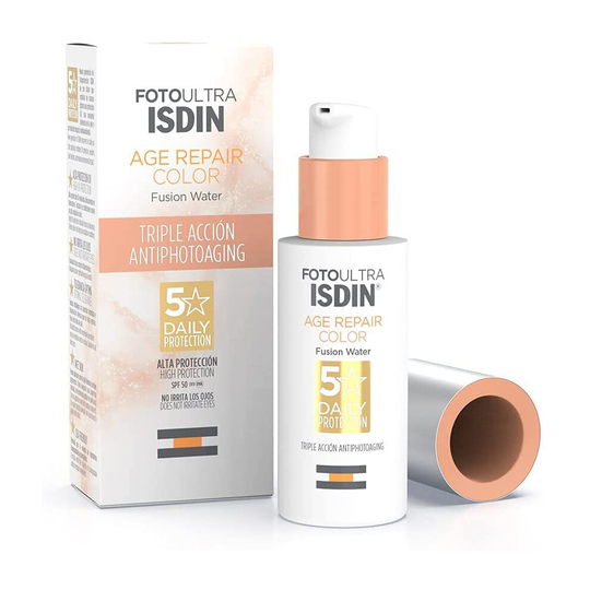 ISDIN FotoUltra Age Repair Color Fusion Water SPF 50 - Tinted facial sunscreen | Triple anti-aging action | Natural coverage, 50 ml