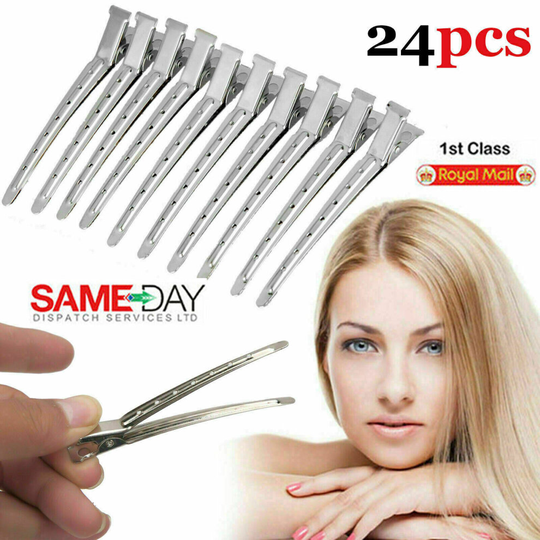 24 x Metal Hair Sectioning Clips Sprung Strong Grip Hairdressing