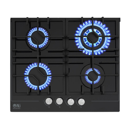 NJ-600G Built-in Gas Hob 4 Burner 60cm Black Glass Cooktop NG/LPG FFD