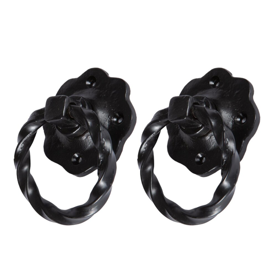 2x Black 75mm Twisted Rose Gate Handle - Cast Iron Antique Heavy Duty Door Gate Latch - by Hammer & Tongs