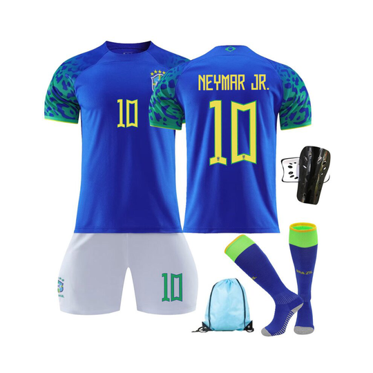 (26) World Cup Adult Kids Boys Brazil Away #10 Football Kit Sport Training Jersey With Guards+Bag