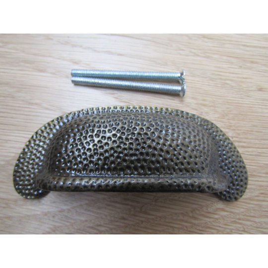Beaten Effect Rear Fix Cabinet Cup Handle antique brass