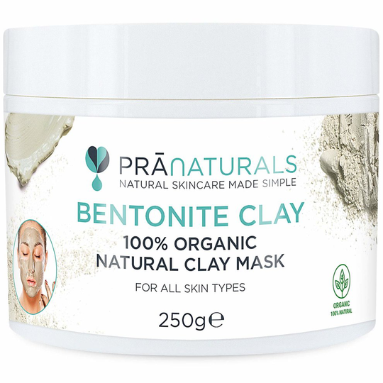 PraNaturals Bentonite Clay Mask 250g, Natural Deep Skin Pore Cleansing Montmorillonite Calcium Active Pure Clay Mask Powder, 100% Organic Detox...