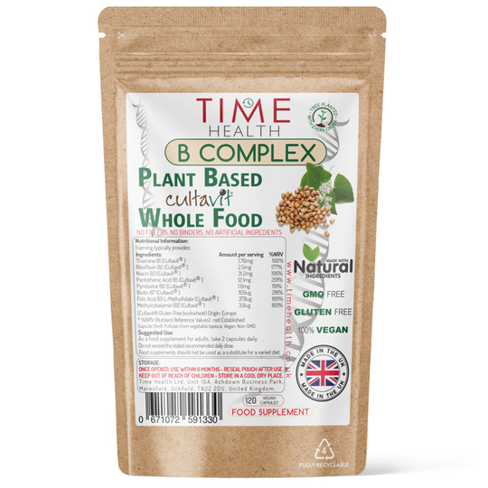(120 Capsules) Vitamin B Complex Whole Food Plant Based Cultavit - Natural, Non-Synthetic B Vitamins - Pullulan