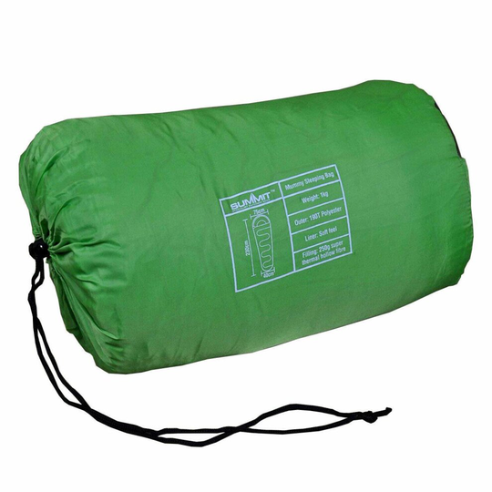 Summit Mummy Therma Sleeping Bag 250gsm - Green Camping Adult - Festival - summit 250gsm mummy therma sleeping bag camping festival holiday hiking
