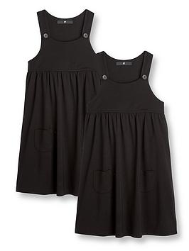V By Very 2 Pack Girls Jersey School Pinafore Dresses - Black