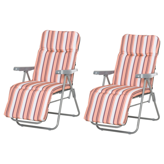 Outsunny Set of 2 Adjustable Sun Lounger Recliner Reclining Seat Orange/White