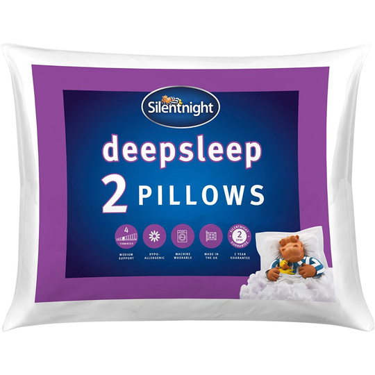 Silentnight Deep Sleep Soft Pillow 2 Pack Machine Washable Hollowfibre
