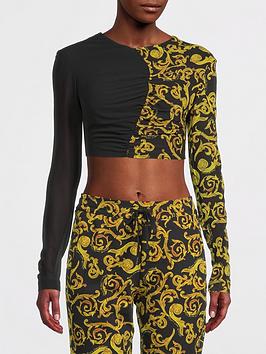 Versace Jeans Couture Baroque Detail Crop Top - Black/Gold