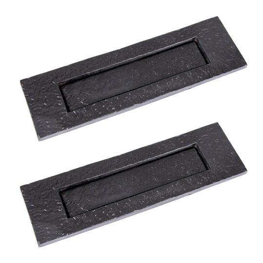 2x Black 340mm x 100mm Rustic Letter Plate - Cast Iron Antique Front Door Postal Box - by Hammer & Tongs