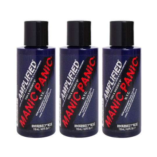 (Rockabilly Blue , Trio Pack) Manic Panic- Amplified Creme Vegan Cruelty Free Semi-Permanent Hair Colour, Amplified Colour Lasts 30% Longer Than Regul