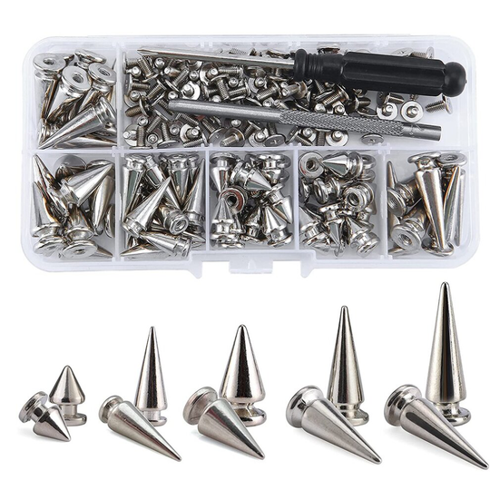 70 Sets Silver Mixed Shape Spikes and Studs Cone Croc Spikes Leather Kit for Clothing Shoes Belts DIY