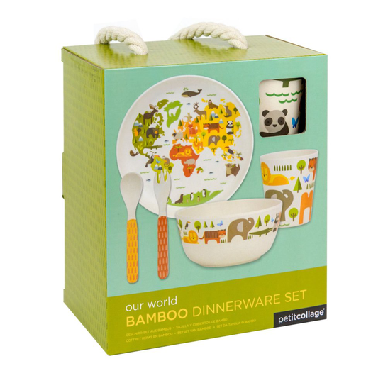 Petit Collage World Dinnerware Set | Sustainable Bamboo | BPA, PVC, Formaldehyde and Phthalate-Free | Plastic Free