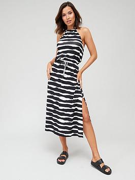 Everyday Racer Neck Tie Waist Midi Beach Dress