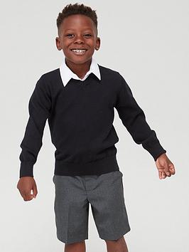 Everyday Unisex 2 Pack V-Neck School Jumper - Black, Black, Size Age: 8-9 Years