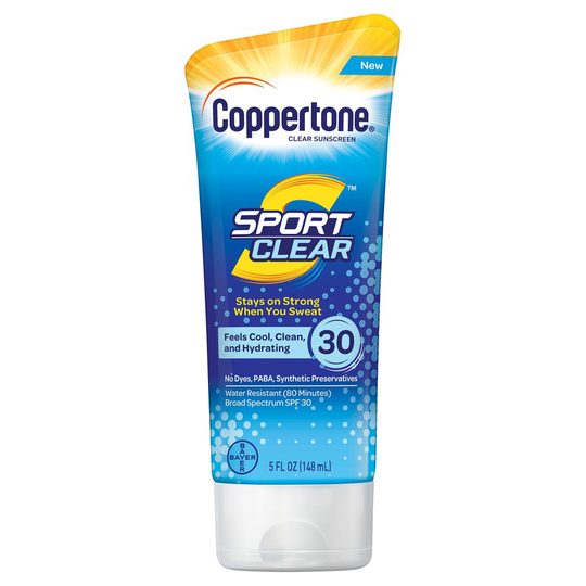 Coppertone Sport Clear SPF 30 Sunscreen Lotion, Water Resistant, Non-Greasy, Broad Spectrum UVA/UVB Protection, Clean, Cool, White , 5 Ounce