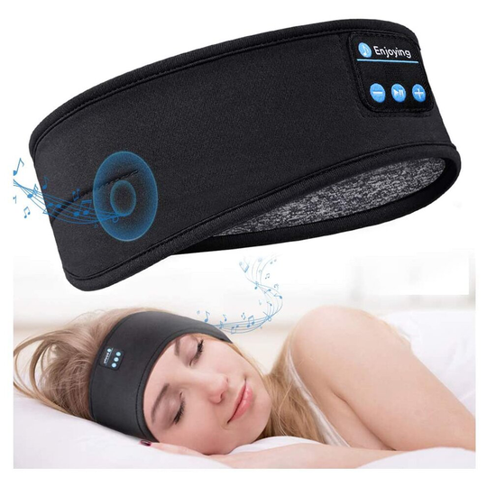 (Black) Bluetooth Sleeping Headphones Sports Headband Thin Soft Elastic Comfortable Wireless Music Earphones