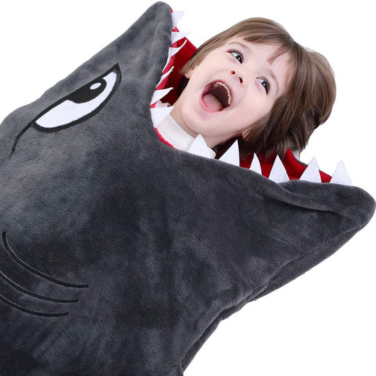Cozy Shark Tails Blanket by CozyBomB for Kids - Smooth One Piece Blankie Design - Durable Seamless Snuggle Plush Throw - Enlarged Size Grey Sleeping