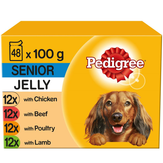 PEDIGREE Senior Dog Pouches In Jelly 12x100g (Pack of 4)