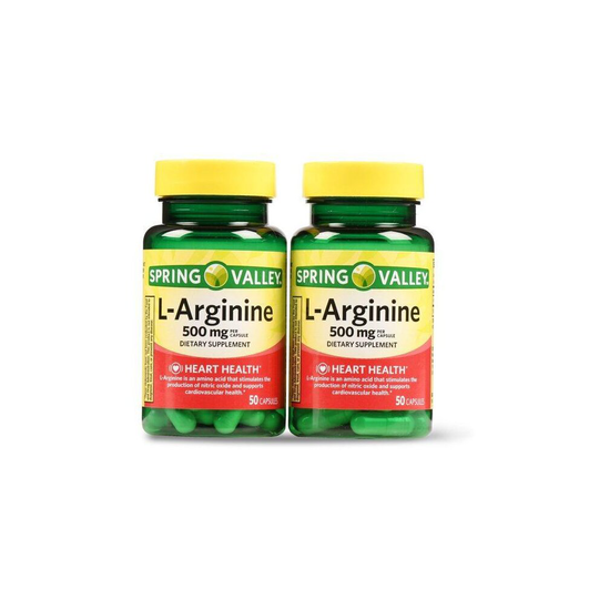 Spring Valley L-Arginine Capsules, 500mg, 50 Count, 2 Pack