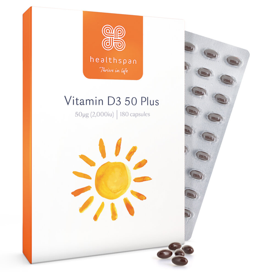 Healthspan Vitamin D3 50 Plus, 180 Capsules, Immune Health, Vegetarian