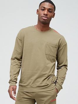 HUGO Bodywear Labelled Lounge Sweatshirt - Khaki , Green, Size Xl, Men