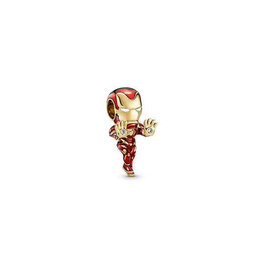 PANDORA Marvel 760268C01 Iron Man Charm Gold-Plated Silver, one size, Sterling Silver, Cubic Zirconia