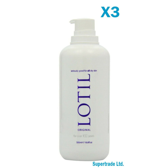 3 X Lotil Original Cream Pump Dispenser Good for Dry Skin Moisturiser - 500ml