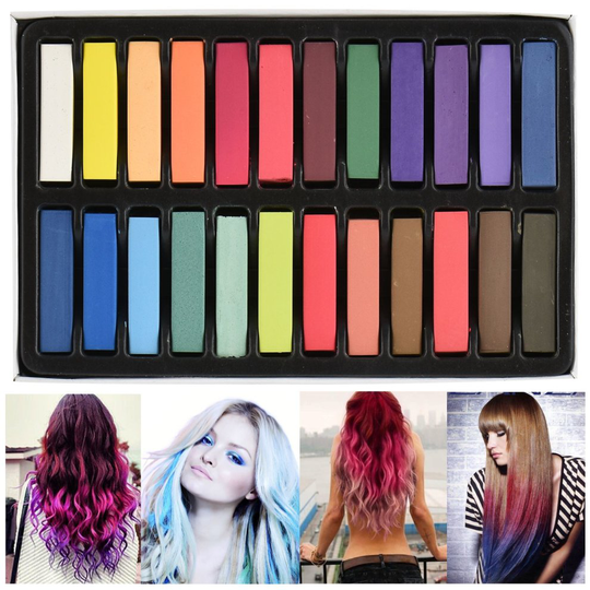 24 Hair Chalk Salon Kit Temporary Hair Dye Colour Sticks Wash Out