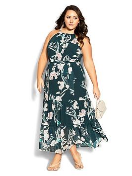 City Chic Halter Love Print Maxi Dress, Multi, Size 16, Women