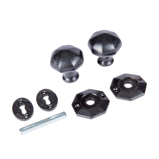 Black 60mm Octagonal Rim & Mortice Door Knob - Cast Iron Antique Ironmongery Handle Escutcheon Plate - by Hammer & Tongs