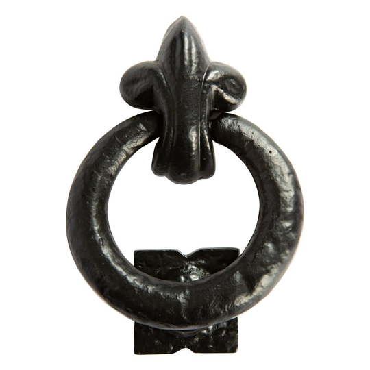 Black 140mm Fleur De Lis Door Knocker - Cast Iron Antique Vintage Style Front Door Knocker - by Hammer & Tongs