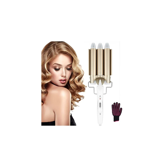 Hair Waver,3 Barrel Hair Curler Curling Iron 25mm with 2 Temperature Control 30s Quick Heating for Long or Short Hair Styling, with Heat Resistan