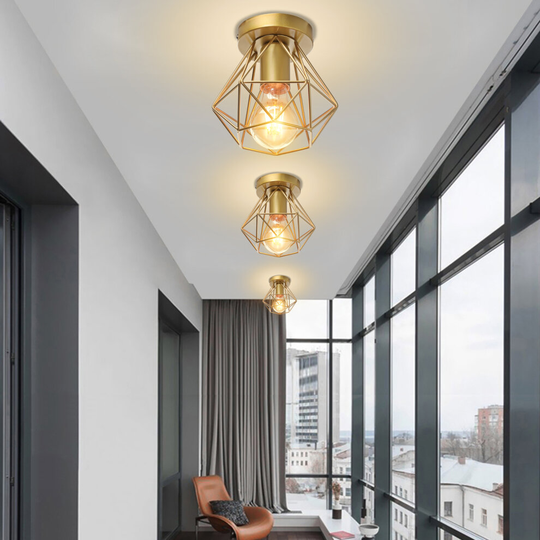 (3PCS) Minimalist Chandelier Ø16CM Modern Vintage Ceiling Lamp Metal Iron Ceiling Light, Retro Gold Indoor Ceiling Light for Bedroom Hallway Café