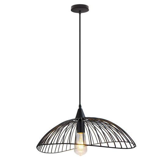 Simple Straw Hat Chandelier Creative Modern Pendant Light Black 50cm Retro Iron Ceiling Lamp for Office Loft Bar
