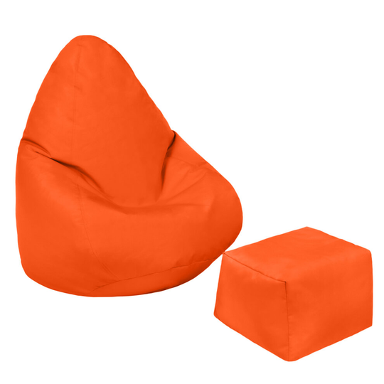 (Orange) Kids Bean Bag Chair Seat with Footstool | Ready Filled Children's Polyester BeanBag Lounger | Comfortable Relaxing Child Bedroom Play Room Fu