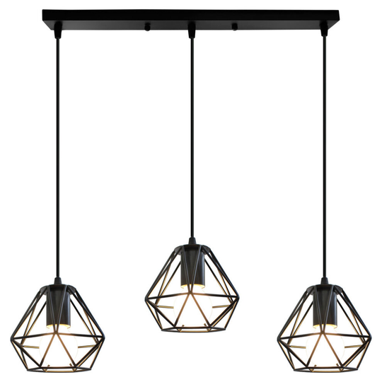 Vintage Industrial Pendant Light Black Metal Iron Cage Ceiling Lamp 3 Heads Creative Hanging Light for Kitchen Cafe Office Dining Room