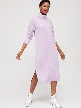 Pieces Petite Juliana Long Sleeved Roll Neck Knitted Dress - Purple