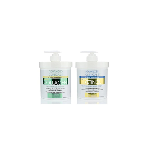 Advanced Clinicals Retinol Cream and Collagen Cream Skin Care set. Value anti-aging set for wrinkles, fine lines, firming skin. 16oz Spa size are grea