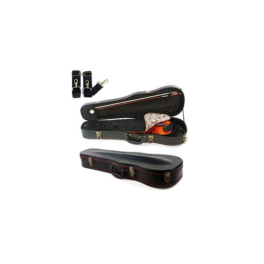 4/4 Full Size Violin Case, Plush Interior Wooden Hard Case With Hygrometer, Crocodile Pattern Leather Bulge Surface Case (Black)