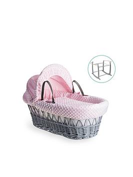 Clair De Lune Dimple Grey Wicker Basket With Grey Deluxe Stand - Pink