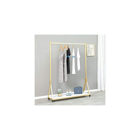 FURVOKIA Modern Simple Heavy Duty Metal Rolling Garment Rack with Wheel,Retail Display Clothing Rack with Wood,Iron Single Rod Floor-Standing Hangers